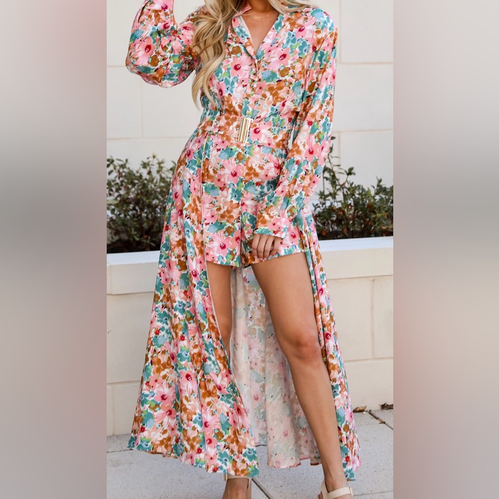 Maxi Dress Romper in pink floral